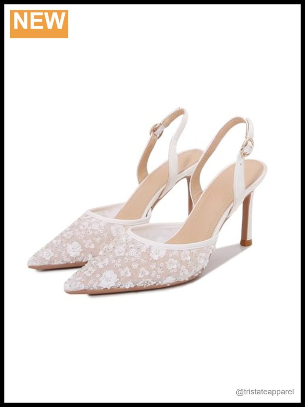 Lace Slingback Stiletto Heel Pumps Pointed Closed Toe Ankle Strap Dress Shoes - Picture 1 of 6